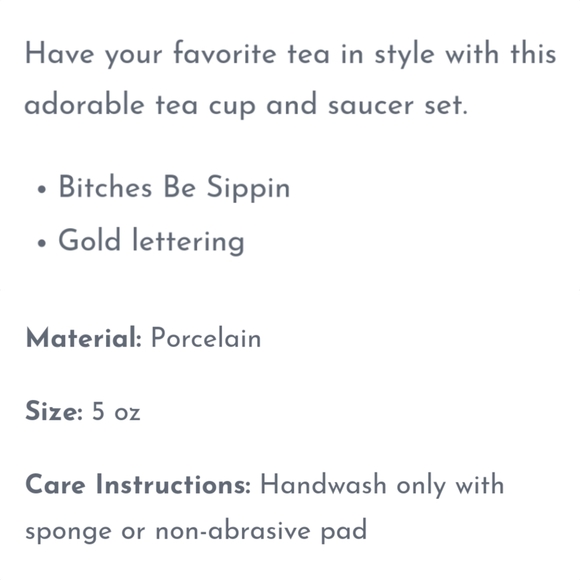 🆕B*tches Be Sippin'Tea Cup/Saucer Set - Picture 11 of 11